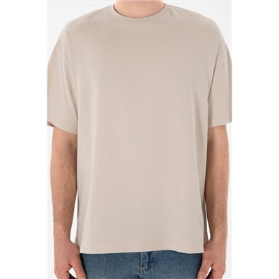Erkek Oversize Fit Bisiklet Yaka Taş Tişört