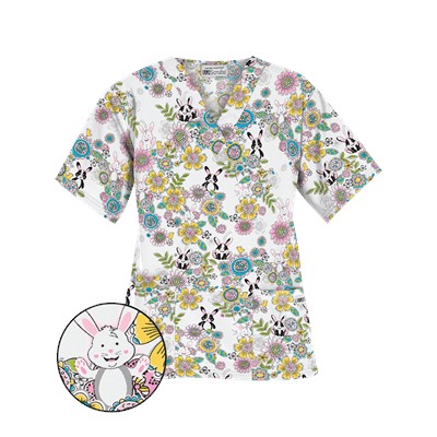UA Hippity Hop White Print Scrub Top