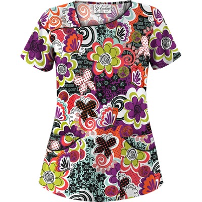 UA Peace And Prosperity Berry Burst Asymmetrical Scrub Top