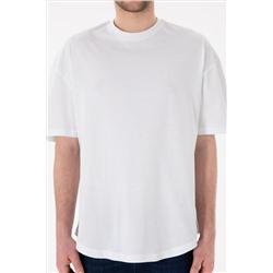 Erkek Long Fit Bisiklet Yaka Beyaz Basic Tişört
