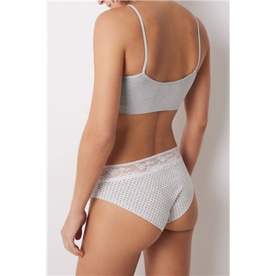 Braga ancha algodón estampado y encaje gris