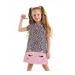 Denokids Kedi Leopar Dokuma Kız Çocuk Pembe Elbise CFF-22Y1-035