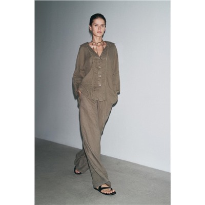 ZW COLLECTION 100% LINEN PALAZZO TROUSERS