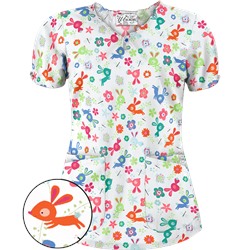 UA Springtime Hop White Print Scrub Top