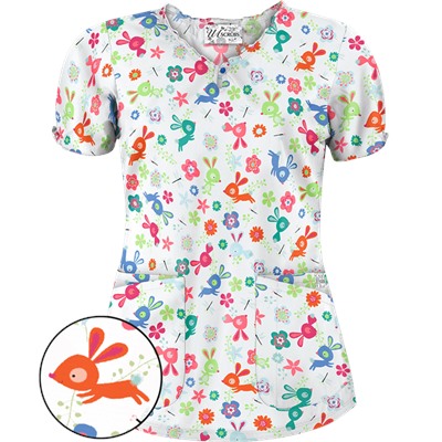 UA Springtime Hop White Print Scrub Top