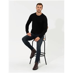 Siyah Slim Fit Bisiklet Yaka Basic Triko Kazak