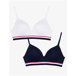2PK SIG STRIPE MICROFIBER MOLDED CUP BRAS