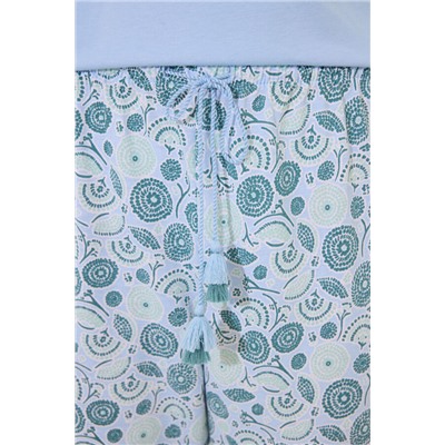 Pijama largo 100% algodón azul flores