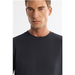 Antrasit Bisiklet Yaka Baskılı Elastan T-Shirt
