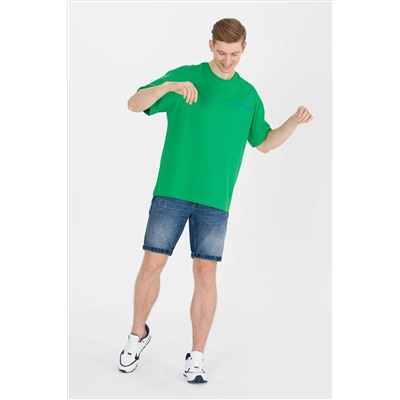 Erkek Elma Yeşili Oversize Bisiklet Yaka Tişört