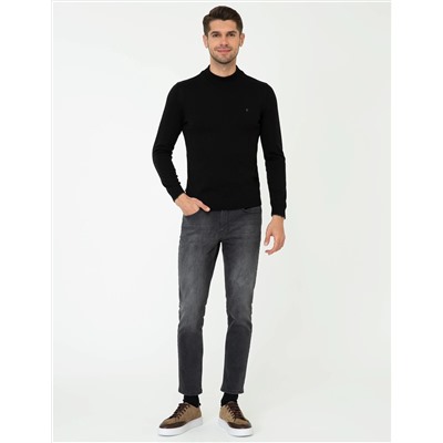 Siyah Slim Fit Yarım Balıkçı Basic Triko Kazak