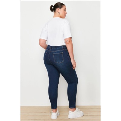 Koyu Mavi Yüksek Bel Esnek Skinny Jeans TBBAW23JE00000