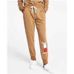 TOMMY JEANS Women's Fleece Flag-Logo Graphic Drawstring Jogger Pants