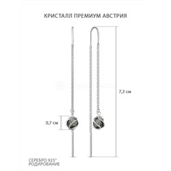 Серьги-продёвки из серебра с кристаллами премиум Австрия Серебряная ночь родированные 925 пробы с-2260-6SWр-001SINI
