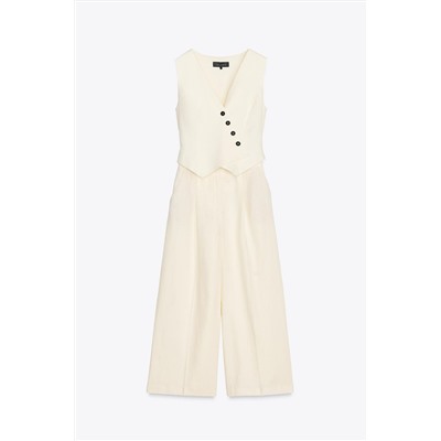 LINEN BLEND WAISTCOAT JUMPSUIT