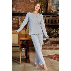 Cossy By Aqua 23016 Uzun Kol Gömlek Yaka Pijama Takım