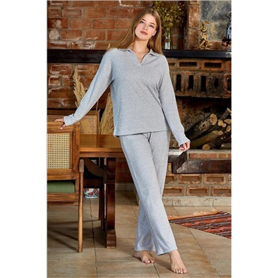 Cossy By Aqua 23016 Uzun Kol Gömlek Yaka Pijama Takım