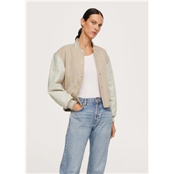 Bomber combinada piel lana -  Mujer | MANGO OUTLET Melilla