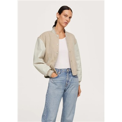Bomber combinada piel lana -  Mujer | MANGO OUTLET Melilla