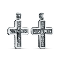 Крест из чернёного серебра - Распятие, Спаc Неpукотвоpный, Спаси и сохрани, Архангел Михаил, Николай Чудотворец ПК-059-3ч