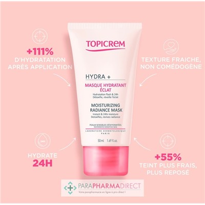 Topicrem Hydra+ - Masque Hydratant Eclat - Peaux Sensibles Déshydratées 50 ml