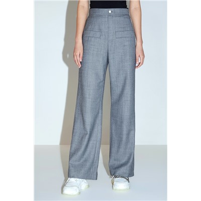 Pantalón palazzo de lana de tiro alto - Gris jaspeado