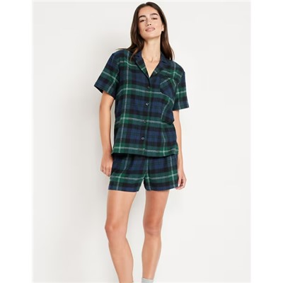 Flannel Pajama Short Set for Women