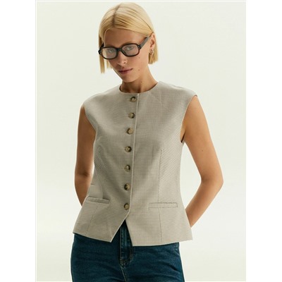 Однобортный жилет с принтом гусиная лапка, GL118/cage