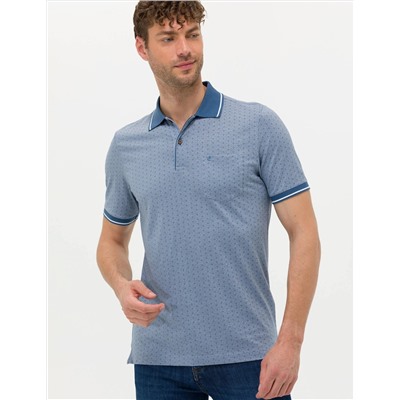 Koyu Mavi Regular Fit Baskılı Polo Yaka Tişört