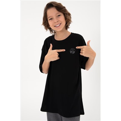 Erkek Çocuk Siyah Comfort Basic Bisiklet Yaka Tişört
