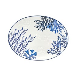 Блюдо, 40х30 см, керамика К, белое, овальное, Синие кораллы, Blue Coral, 63288