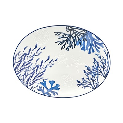 Блюдо, 40х30 см, керамика К, белое, овальное, Синие кораллы, Blue Coral, 63288
