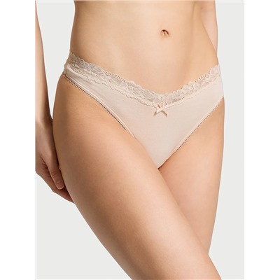 Stretch Cotton High-Leg Scoop Thong Panty