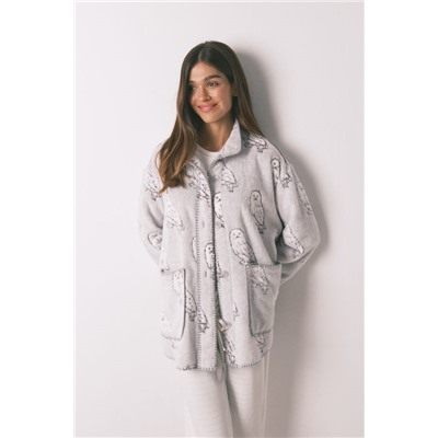 Bata corta tejido polar pelo gris "Hedwig"