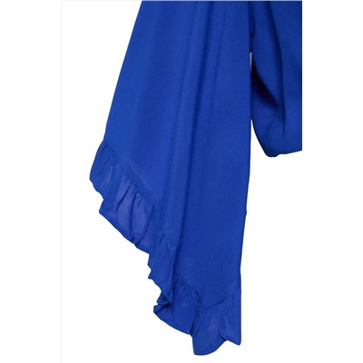 Indigo Crop Kolu Fırfırlı Volanlı Kruvaze Yaka Plaj Giyim Büyük Beden Bluz TBBSS24AF00071