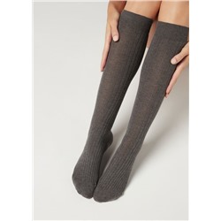Lange gerippte Damensocken mit Cashmere