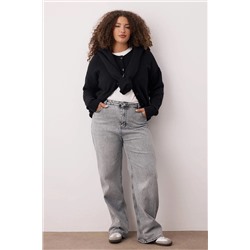 Gri Yüksek Bel Geniş Paça Büyük Beden Wide Leg Jeans TBBAW23CJ00020