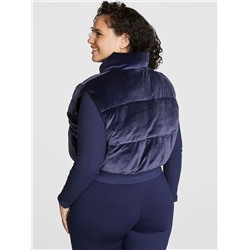 PINK RIB VELOUR CROP PUFFER VEST