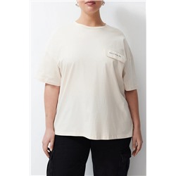 Taş Cep Kapak Detaylı Oversize %100 Pamuk Örme T-shirt TBBSS24BF00010