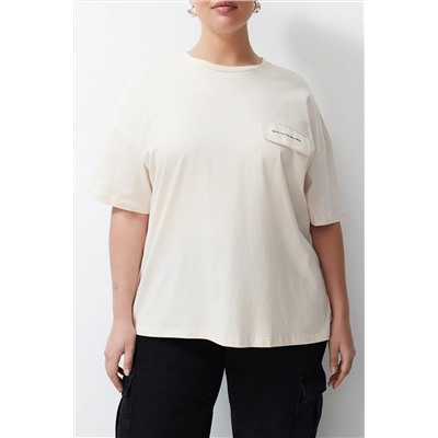 Taş Cep Kapak Detaylı Oversize %100 Pamuk Örme T-shirt TBBSS24BF00010