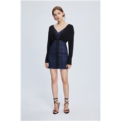 Vestido efecto doble prenda Negro y azul marino