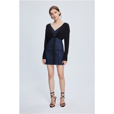 Vestido efecto doble prenda Negro y azul marino