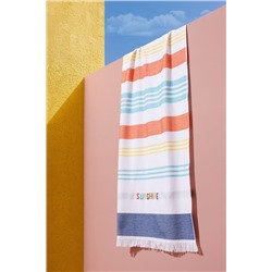 Lumine Pamuklu Plaj Havlusu - Beyaz/Turuncu - 70x150 cm