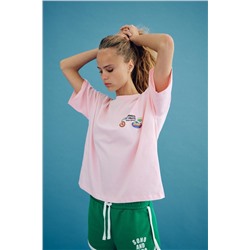 STICKERS PRINT T-SHIRT WITH SLOGAN