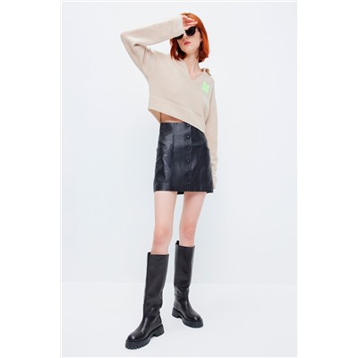 Minifalda de piel Negro