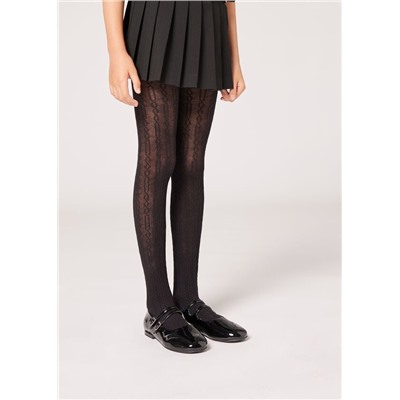 Strumpfhose aus Baumwolle mit Flechtmotiv für Mädchen