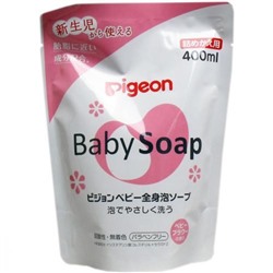 Мыло-пенка для детей PIGEON  Baby foam Soap с керамидами возраст 0+  мягкая упаковка   400мл
