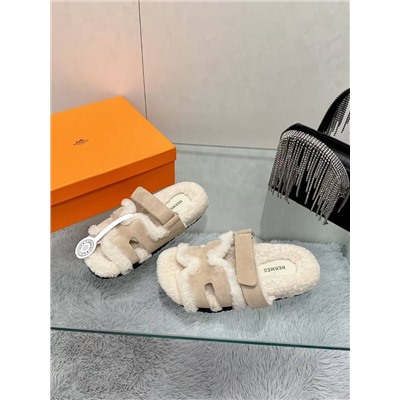 Меховые женские шлепки Herme*s Chypr*e