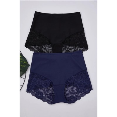 Trendyol Curve Siyah-Lacivert 2'li Paket Yüksek Bel Dantelli Yumuşak Konforlu Büyük Beden Külot TBBAW25CM00006