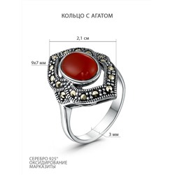 Серьги из чернёного серебра с агатом и марказитами 925 пробы HR0335-RD-LK